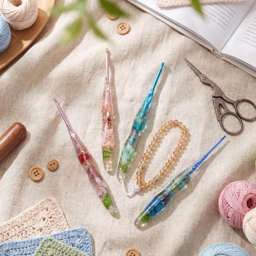 Riceshoot 9 Pcs Crochet Hook Set, 2.0mm-6.0mm Ergonomic Crochet Hooks with Long Floral Handle for Beginners Crocheting Lovers, Includes Storage Bag and Other Accessories (Stylish) - style: Stylish