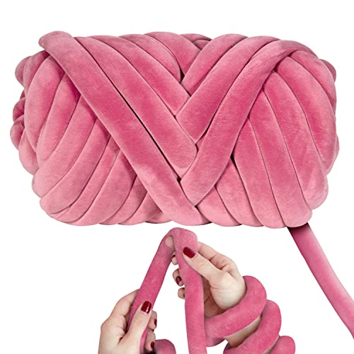 Super Soft Velvet Bulky Yarn, Dark Pink, 2.2 LBS, 36 Yards | Hand Knitting, Arm Knitting, For Blanket, Pillows, Handbag, Chunky Braided Knot Throw, Weave Craft Crochet - color: Dark Pink (Velvet)