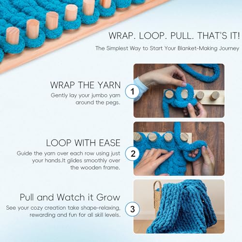 LITURTOO 55" Chunky Blanket Loom - Loom for DIY Throw Blankets, Adjustable Size Hand Knitting Yarn Chunky,No Needles Required,Beginner Friendly Yarn Craft - size: 55" - Natural Wood Color