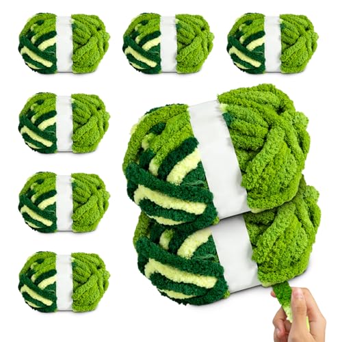 Jumbo Chunky Chenille Yarn for Hand Knitting Crochet – 8 Skeins × 8 oz (25 yds Each) Super Soft Thick Bulky Yarn for Blankets, Scarves, Cushions & DIY Crafts (Forest Green) - color: Forest Green (Chenille)