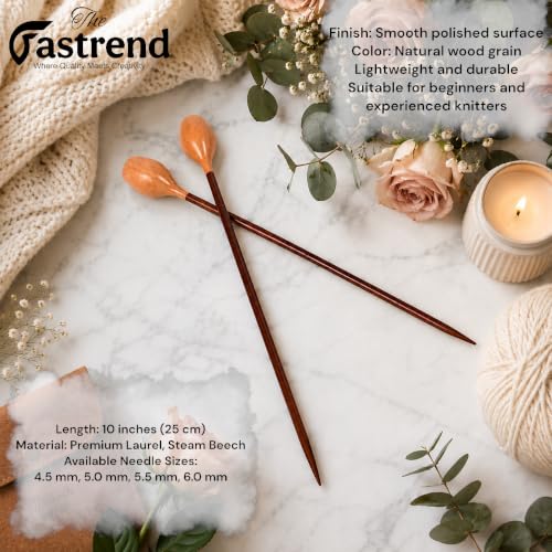 The Fastrend Knitting Needles 2-Piece Set – Smooth Lightweight Knitting Sticks with Wooden Tip – Crochet & Knitting Tools for Beginners & Professionals (US Size 10 inch / 4.5 mm) - size: US Size 10 inch / 4.5 mm