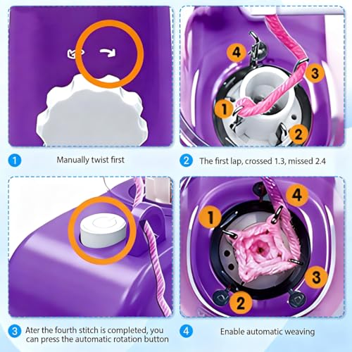 iplusmile Automatic i-Cord Knitting Machine, Electric Yarn Cord Maker Tool for Knitted Wire Art, Tricotin Crochet French Knitter with Fixator Clamp & USB Cable (Purple) - color: Purple