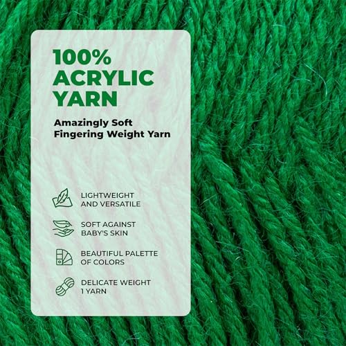 Mary Maxim Twinkle Baby Yarn for Crocheting and Knitting, Green Fingering Weight Yarn for Baby Blankets and Clothing 230 Yards Per 1.75 OZ Skein - Grass - color: Grass