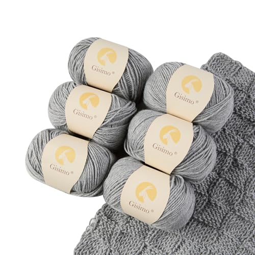 Merino Wool Yarn for Knitting & Crocheting - 35% Wool, 65% Acrylic - color: Light Gray, size: 6 Balls
