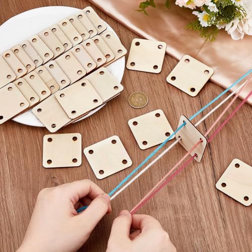 DICOSMETIC 36Pcs Wood Weaving Cards Square Loom Cards 1.9x1.9x0.1 Inch Tablet Weaving Supplies Burlywood 4 Hole Knitting Card for Gift DIY Tapestry Handcraft Tool, Hole: 6.5mm - size: 4.9x4.9x0.25cm