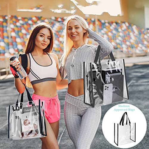 Paterr 30 Pcs Clear Tote Bag Stadium Approved Bulk 10 x 10 x 4 inch Plastic Tote Gifts Bags with Handle for Women Sports Gym (Black) - color: Black