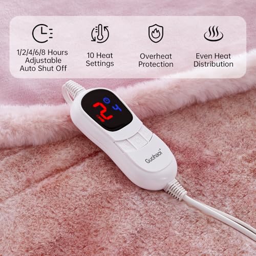 Guohaoi Heated Blanket, Soft Faux Rabbit Fur Electric Throw, 84"×90" | Electric Blanket with 10 Heating Levels 5 Setting Timer Auto Off, Cozy Warm Heating Blankets, Machine Washable, Pink - color: Pink, size: 84''*90''