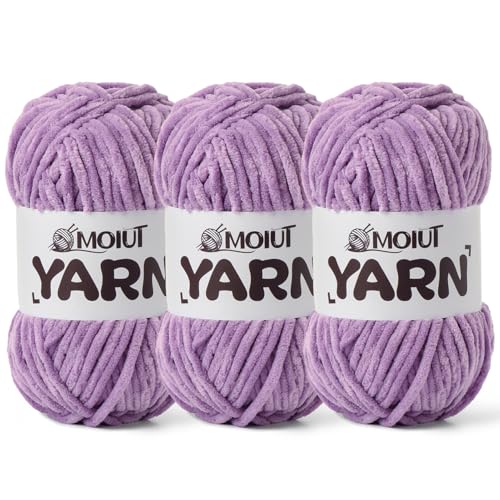 3 Pack Fluffy Chenille Yarn for Crocheting, Chunky Velvet Yarns for Crochet Amigurumi, Baby Yarn for Crocheting Soft Blanket, 262.4yds /10.5 oz Bulky Yarns for Crafts/Hats/Shoes/Socks (3 Light Purple) - color: 3 Light Purple