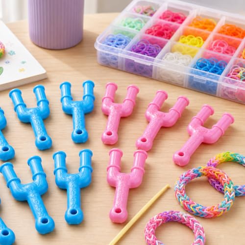 Njiwkiw 10Pcs Rubber Band Bracelet, Hook Tool with Y-Shaped Mini Weaving Bands, Professional Plastic Slingshot Hook for DIY Jewelry Making, Crafting Rubber Band Bracelets and Necklaces