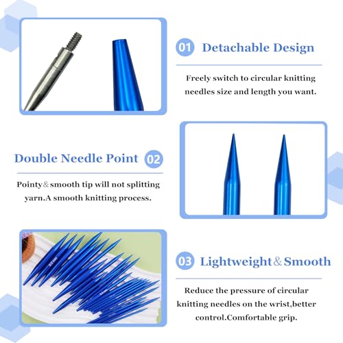 Hobekoee 13 Pairs Interchangeable Circular Knitting Needles Set | 3mm-10mm Interchangeable Aluminum Round Knitting Needles Set with 4 Swivel Cables for DIY Knitting Lovers - color: Blue