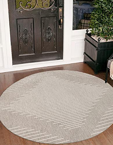 Unique Loom Outdoor Modern Collection Area Rug - Tambor (10' 8" Round, Gray/ Ivory) - color: Gray/Ivory, size: 10'8" (Round)