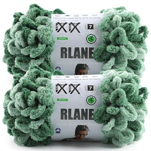 Loop Yarn for Finger Knitting Soft - Chunky Yarn for Hand Knitting - 2 Pack of 180 G/6.4 Oz - #7 Jumbo - 18 Yards - Chenille Blanket Yarn for Crocheting Blankets (2, Sage Green - Mint Green) - color: Sage Green - Mint Green