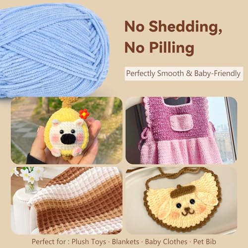 Skinny Chenille Yarn for Crocheting - 6 Pack of 50g/158yd (948yd Total) - Soft Matte Thin Chenille CYC #2 - Fine Weight Baby Yarn for Plush Toys, Baby Blankets & Small Crafts(Soft Pink) - color: Soft Pink
