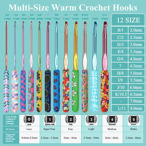 Coopay Warm Crochet Hook Set w/Case Crocheting Yarn Accessories | 24 Sizes 2mm(B)-8mm(L) Steel Crochet Needles for Beginners, Smooth Soft Hooks Kit w/ Complete Knitting & Crochet Supplies - color: Flowers (24 Sizes with Case)