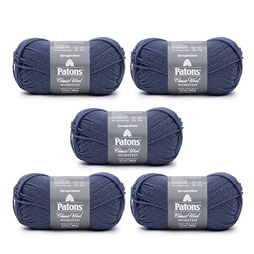 Patons Classic Wool Indigo Yarn - 5 Pack of 3.5oz/100g - Wool - 4 Medium - 210 Yards - Knitting/Crochet - color: Indigo, size: 5 Pack