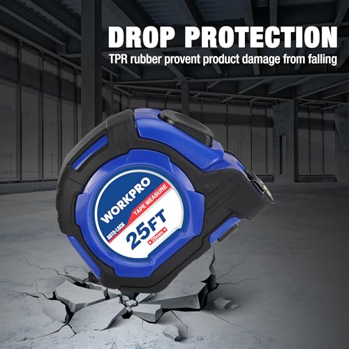 WORKPRO 25FT Auto-Lock Tape Measure, 1/8 Fractions Measuring Tape | Double Retract Easy Read Measurement Tape Accuracy 1/32 for Engineer,with Magnetic Hook, Rubber Protective Casing - color: Blue, size: 7.6 m