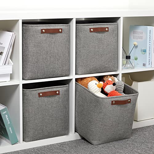 DULLEMELO 12 inch Cube Storage Bins, Large Collapsible Grey Storage Baskets for Square Cubes Organizing, Fabric Boxes Bins for Shelves Nursery Home Office Storage(4 Pack - 12" Grey) - color: Grey, size: M-12"x 12"x12"