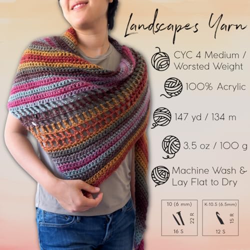 (1 Skein) Lion Brand Yarn Landscapes Yarn, Desert Spring | Variegated Worsted Weight 100% Acrylic Knit & Crochet Fiber for Colorful Blankets, Ombre Bags, Sweaters, Wraps - color: Desert Spring, size: 1 Pack