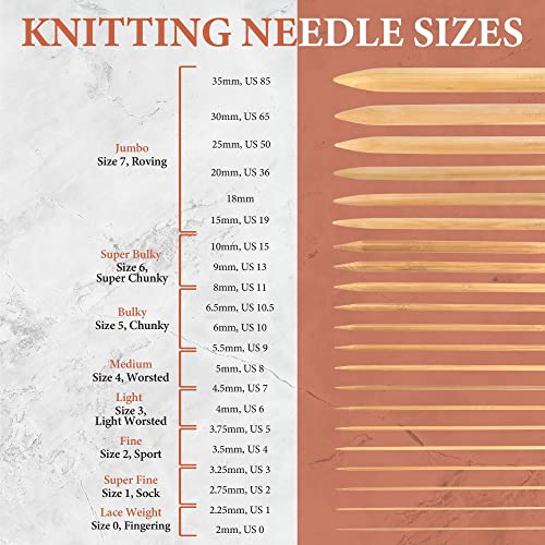 JubileeYarn Jumbo Bamboo Knitting Needles - 3 Pair Deluxe Set - 15mm, 20mm, 25mm - size: 15mm, 20mm, & 25mm (16" Long)