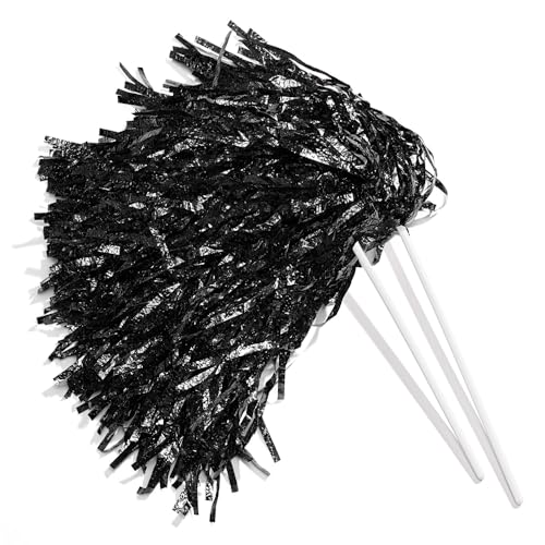 Anderson's Metallic Black Foil Textured School Spirit Shakers- Pack of 10 | Anderson's Premium Cheerleader Pom Poms, Football, Basketball, Homecoming, Team Party, Dance, Club, Performance, Celebration - color: Black