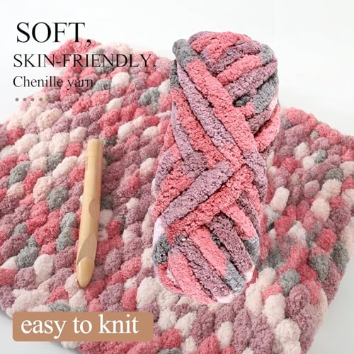 Chunky Chenille Yarn - Bulky Thick Fluffy Yarn for Crocheting and Knitting Blankets, Soft Plush Yarn, 8 Jumbo Pack 30.5 (Cherry Blossoms Fall) - color: Cherry blossoms fall