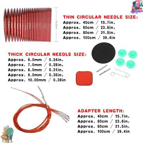 Red Circular Knitting Needles Interchangeable Knitting Needles Detachable Circular Interchangeable Knitting Needles Crochet Kit with Various Sizes for Gift or Crochet Sweater Knitting Needles