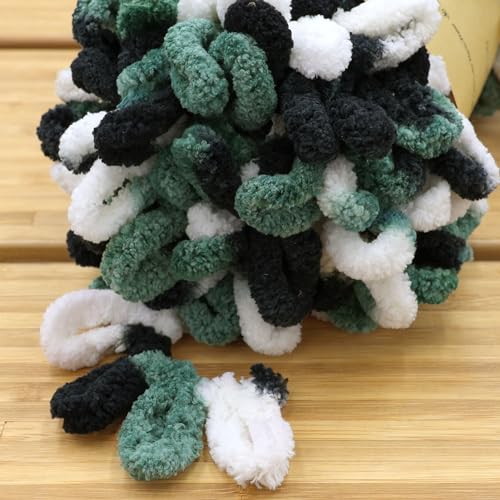 JubileeYarn Fun Finger Loops Yarn - 100g/Skein Jumbo Polyester Team Spirit - White Black Green - 1 Skein - color: 030 White Black Green, size: 1 Skein
