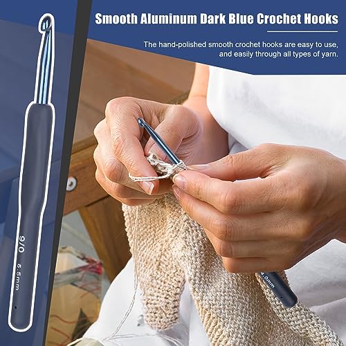 Coopay Dark Blue Crochet Hooks, Soft Crochet Hook Set for Arthritic Hands | 9pcs 2.0-6.0mm Soft Touch Crochet Needles Ergonomic Soft Grips for Beginners/Professionals, Exquisite Crocheter Gifts - color: Dark Blue