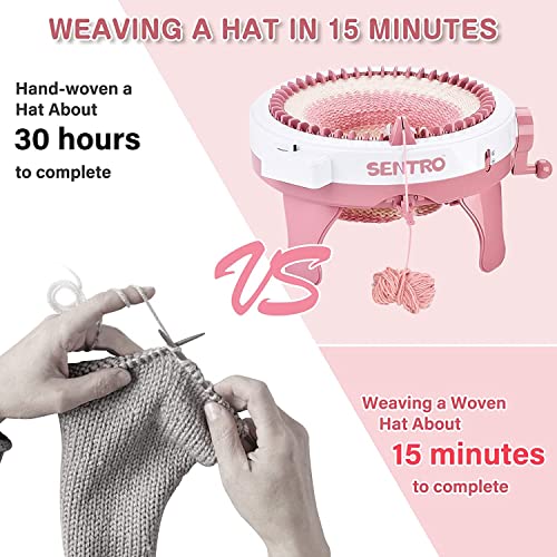 SENTRO Knitting Machine 48 Needles, Smart Circular Knitting Machine, Double Knitting Loom Machine for Adults Beginners,DIY Knitting Board Rotating Machine for Hat, Scarves, Socks - color: 48Pink