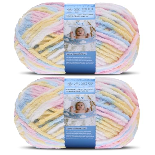 Super Bulky Blanket Yarn for Crocheting - 2 Pack of 200g/7.05oz 174yd/160m Super Soft Chenille Plush Yarn - Bulk Thick Yarns Used for Making Scarves, Baby Blanket, DIY Craft (2, Colorful - C) - color: Colorful - C