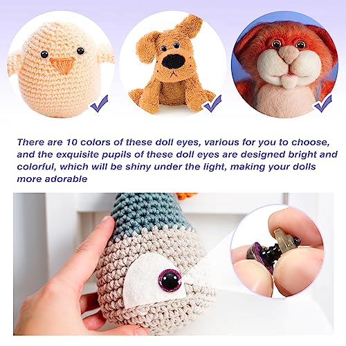 TOAOB 120pcs 16mm Glitter Safety Eyes Crafts Doll Eyes 10 Colors Round Craft Plastic Crocheting Eye with Washers for Stuffed Animals Amigurumis Dolls Making - size: 16mm