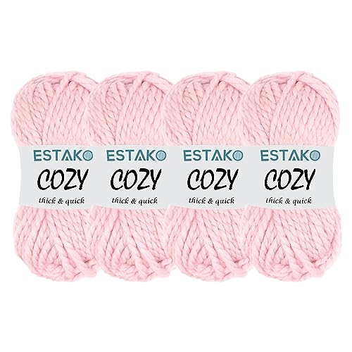 Estako Cozy Thick & Quick Yarn, 20% Wool 80% Acrylic, Baby Pink, 4-Pack | chunky, soft, hand knitting, blankets, crocheting, weight 6, 400 g, 260 yds, scarves, sweaters, hats - color: 53029 - Baby Pink, size: 4 Skeins
