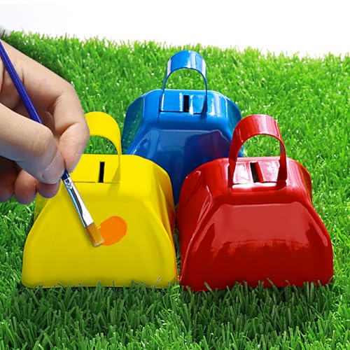 15 Pack 3 Inch Metal Cowbell Noisemaker Cheering Bell Yellow Cowbells for Sporting Events Bulk Loud Cow Bell with Handles, Small Hand Percussion Cowbells for Cheering, Football Games, Weddings - color: Yellow