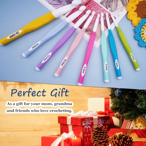 Hobekoee 8mm Large Crochet Hook,Big Crochet Hooks for Chunky Yarn,Extra Long Crochet Hooks with Soft Ergonomic Handle for Crocheting Yarn,Wool Roving - size: 8mm