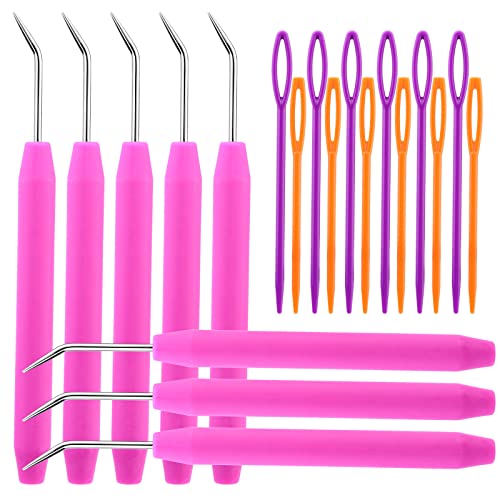 Wonvoc 8 Pcs Pink Loom Hooks with 12 Pcs Colorful Plastic Sewing Needles | Loom Knit Hook Set, Crochet Needle Hook Kit for Knitting Looms & Boards - color: Pink