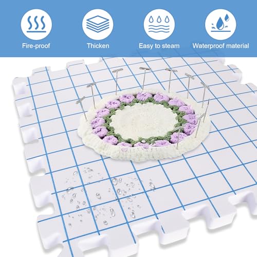Blocking Mats for Knitting 4 Pack Tension Mats with Grid 28cm Blocking Mats Foam Blocking Mats Thick Interlocking Blocking Mats for Knitting, Crocheting, Lacing, Crafts