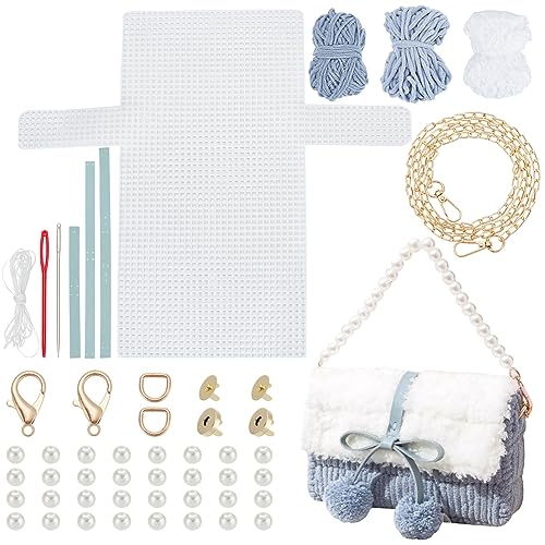WADORN DIY Knitting Crochet Handbags Kit, Mesh Plastic Canvas Crochet Kit | Women Shoulder Bag Sewing Materials, Cute Crossbody Purse Making Set, Handmade Bag Crafting Project Xmas Gift, 22x13cm, Blue - color: Sky Blue