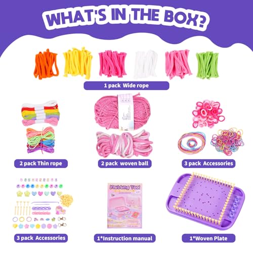 Souroyea 6-in-1 Friendship Bracelet Making Kit for Girls,Weaving Loom Kit Toys, Craft Kits for Kids,Age 6-12 Year Old Girls Gifts Ideas, Bracelet & Coaster & Bag Weaving Making kit-Pink - color: Pink