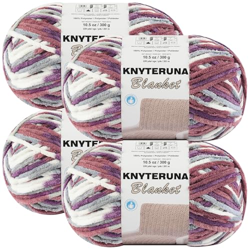 #6 Super Bulky Blanket Yarn for Crocheting - 4 Skeins(Each 10.5oz/300g, 220yds/201m), Chunky Chenille Thick Plush Big Soft Yarn for Crocheting Knitting Blankets, Purple & Mauve & Grey - color: Tie Dye Purple & Mauve & Grey