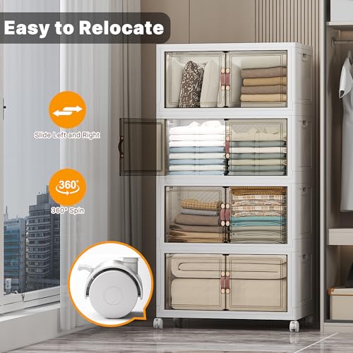 UAMFURI Stackable Storage Bins, 896QT Collapsible Drawers with 2 Lids | Large Capacity, Magnetic Door, Stack Lock, Rolling Wheels, Foldable Design, Organizers and Storage for Bedroom Dorm Garage - color: White-112qt, size: 8Pack with 2 top lids