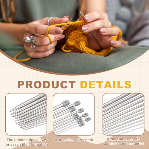 MECCANIXITY 4Pcs I(5.5mm) Single Pointed Knitting Needles Set, 13.8" Length Stainless Steel Crochet Needle with Versatile Stitch Holder for Beginner, Crocheter DIY Making, Silver - size: I(5.5mm) 13.8" Length