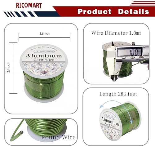 18 Gauge Aluminum Craft Wire Green 286FT 1mm, Jewelry Making, Flexible Bendable Armature Wire for Sculpting, Floral Crafts, Metal Wire Wrapping, DIY Art Projects & Wreath Making - color: Green, size: 18gauge