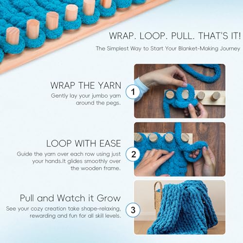 LITURTOO 42" Chunky Blanket Loom - Loom for DIY Throw Blankets, Adjustable Size Hand Knitting Yarn Chunky,No Needles Required,Beginner Friendly Yarn Craft - size: 42" - Natural Wood Color