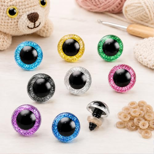 160pcs Large Safety Eyes for Amigurumi Glitter Eye for Stuffed Animals for DIY Dolls Puppets Bear Crafts Animals Amigurumi Making Supplies(Colorful A) - color: Colorful A