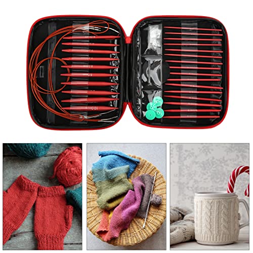 Alvinlite Interchangeable Circular Knitting Needles Set, 26 Pieces Aluminum Interchangeable Crochet Needles with 1 Storage Case, Knitting Needles Crochet Kit