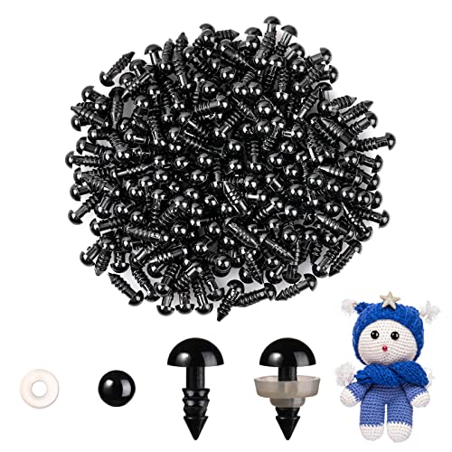 MUCUNNIA 400pcs 8mm Black Safety Eyes with Washers for Crochet Amigurumi | Plastic Craft Eyes for Teddy Bear, Amigurumi Doll, Stuffed Animal, DIY Crafts Making Supplies,Holiday Decorations - size: 8mm