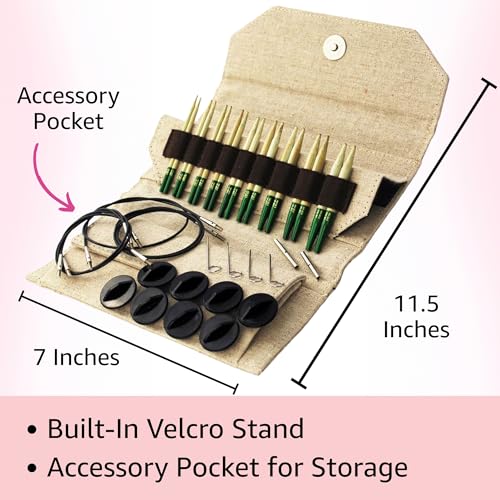 Lykke Grove 3.5-inch Interchangeable Circular Knitting Needle Set | Standard US 3, 4, 5, 6, 7, 8, 9, 10, 10.5 Beige Case, Bamboo Semi-Sharp Points, Smooth Joins, Swivel Cables, Project Bag - color: Grove-with-Beige-Case