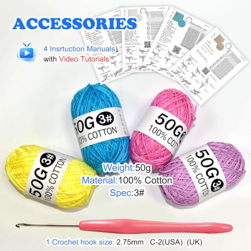 zwzxd Beginner Crochet Kit: Cotton Thread, Hooks & DIY Dishcloth Tutorial （BRT Rainbow Candy） - color: Bright Rainbow Candy
