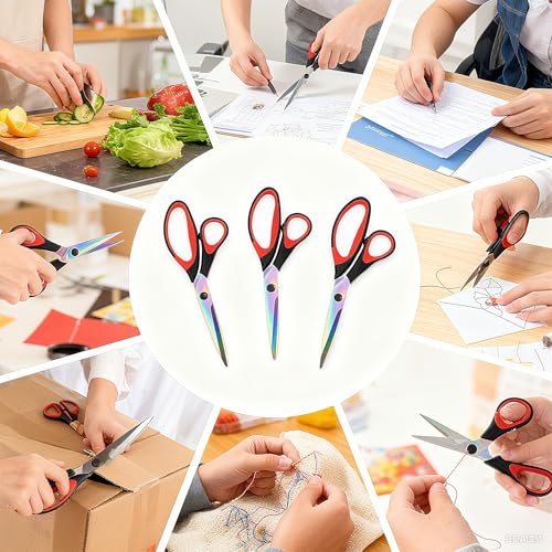 Titanium Coating Sewing Scissors Bundle, Professional Fabric Scissors Set, Ultra-Sharp Stainless Steel Blades, Ergonomic Handle, Great for Tailor, Embroidery, Craft (Red) - color: Red