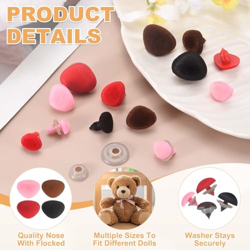 MECCANIXITY 15 Sets Safety Noses, 15 mm Safety Eyes and Noses with Washers for Crochet Animals Plush Bear Doll Making Supplies Accessories, Bright Red - color: Bright Red